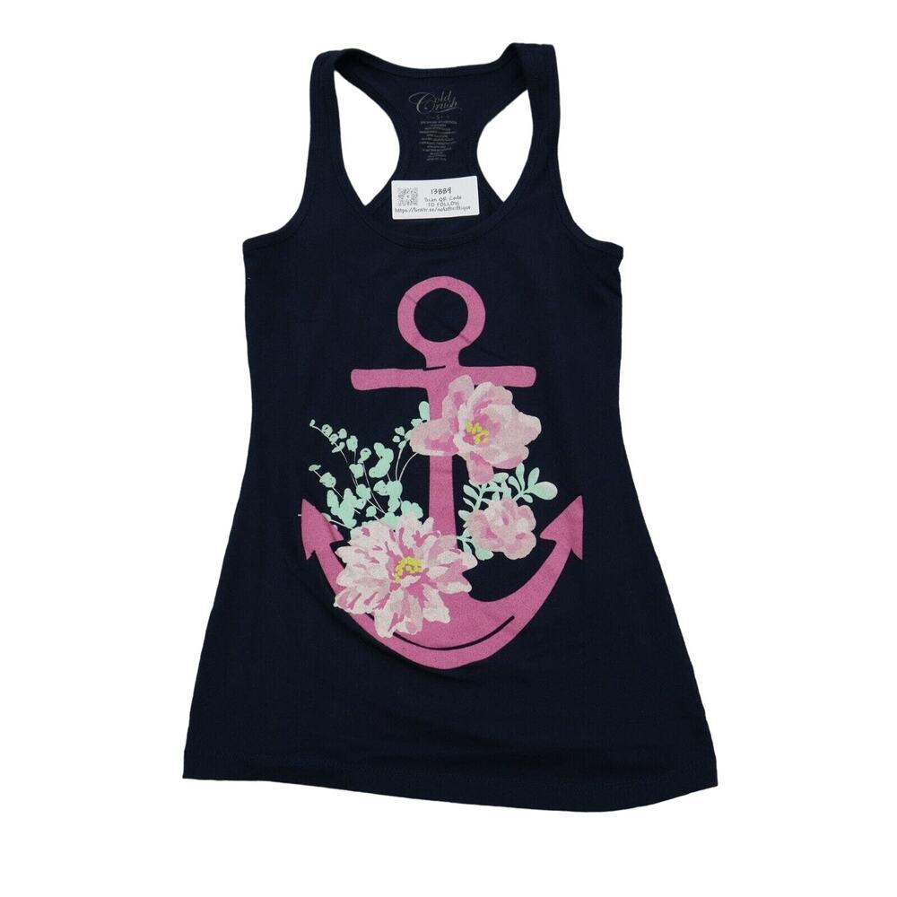 Gold Rush Shirt Womens S Black Tank Top Scoop Neck Racerback Flower Print Knit
